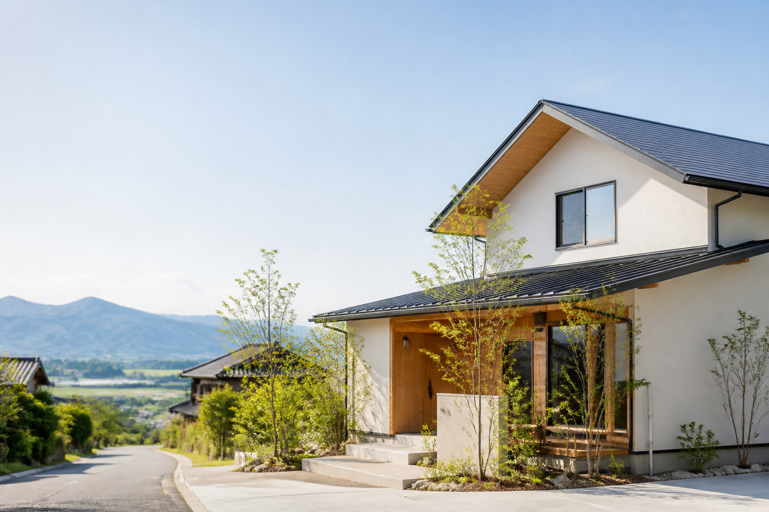 明るい住宅街に建つ現代的な住まい
